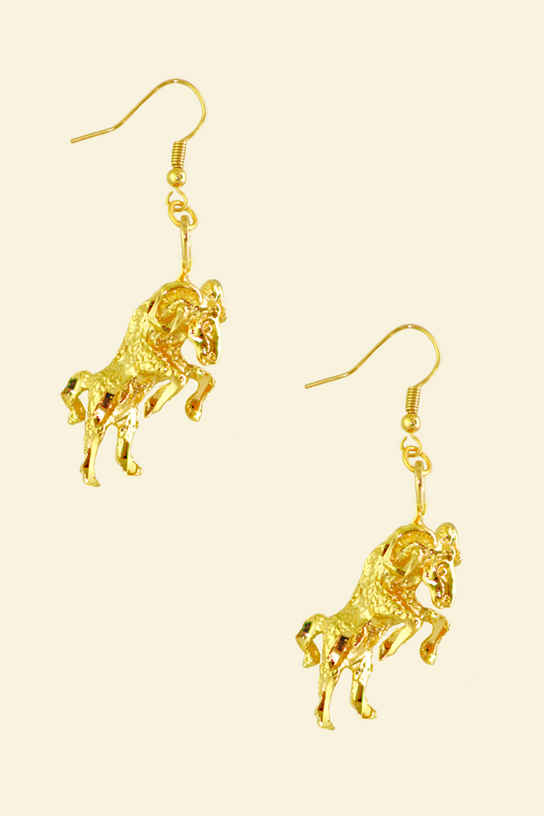 The Ram (Aries) - 24K Gold Filled Vintage Earrings