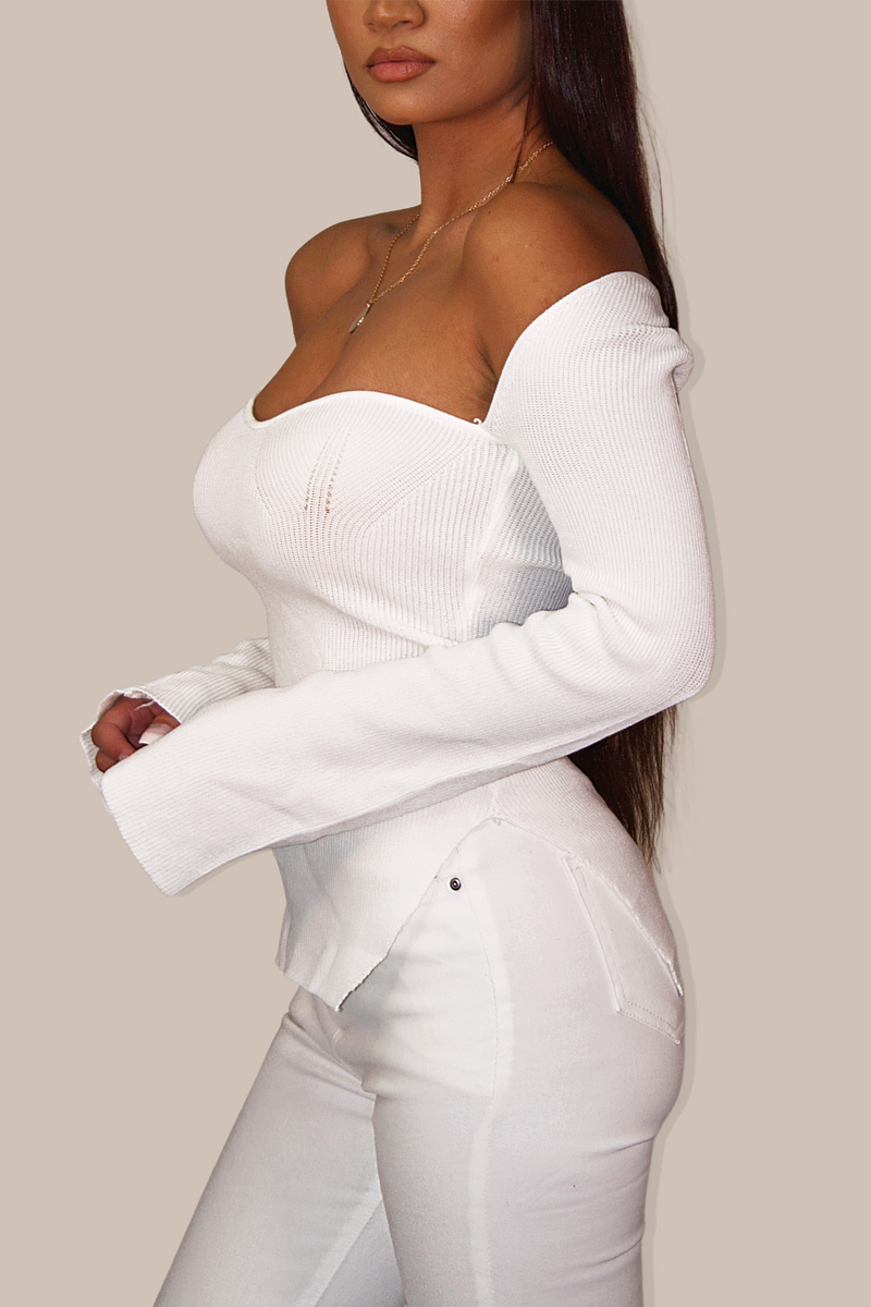 Noble Long Sleeve Bustier Top `White