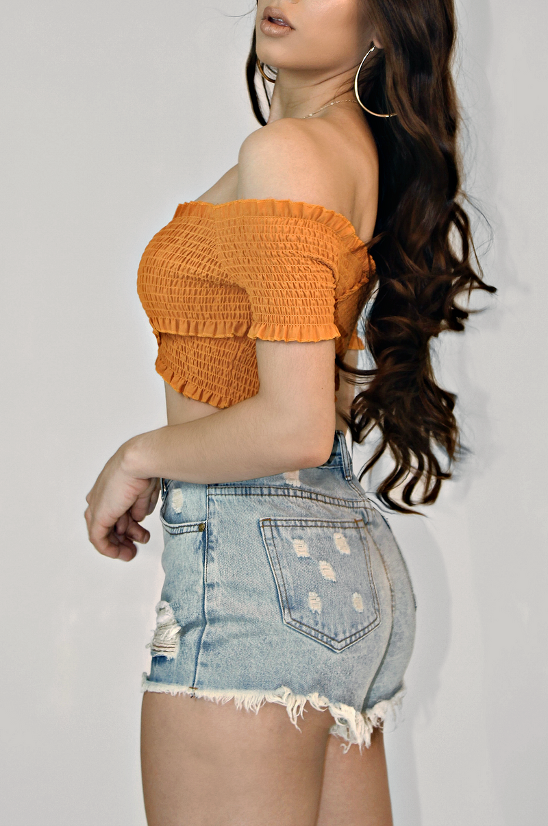 APRICOT LONDON RUCHED CROP TOP
